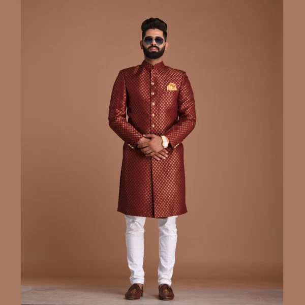 Brocade sherwani tailored by Decent Tailor Ahmedabad